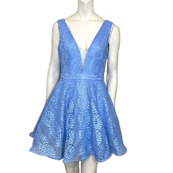 Xtaren Dresses & Skirts - Xtaren Lace Overlay V-Neck A-Line Mini Dress Periwinkle Blue Size Medium NWT
